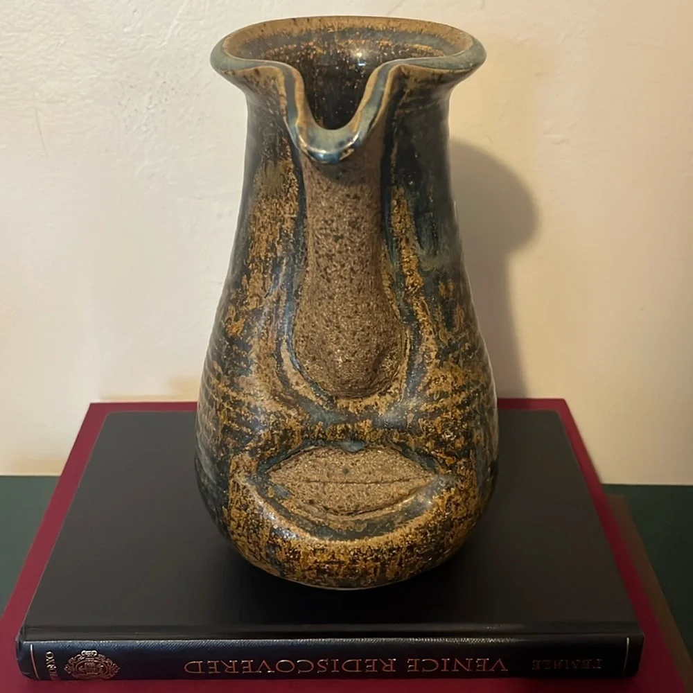 Early Vintage Stoneware Studio Art Pottery Folk Art Face Jug‎ Pitcher 8.25''
